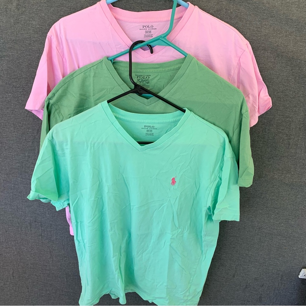 Polo by Ralph Lauren Short Sleeve V Neck Tee Shirts Pink, Green, Mint Bundle Lot